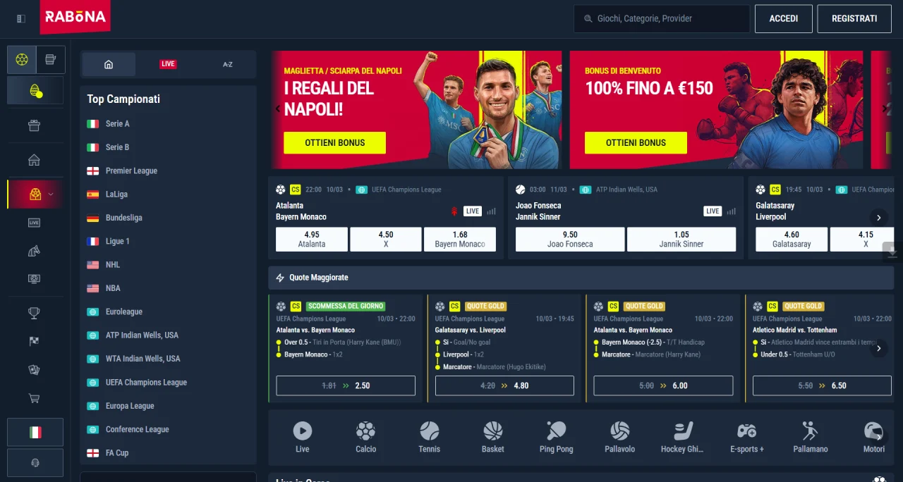 Rabone scommesse live